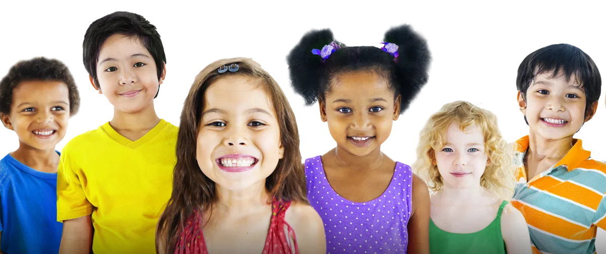 Group of smiling children of different ages